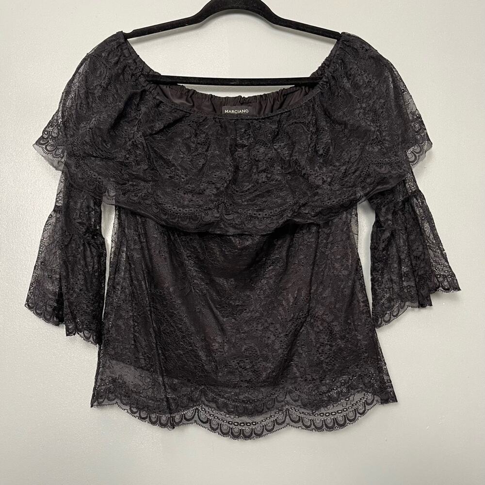 Marciano Keona Off The Shoulder Black Lace Tiered Top Y2K Women’s Medium